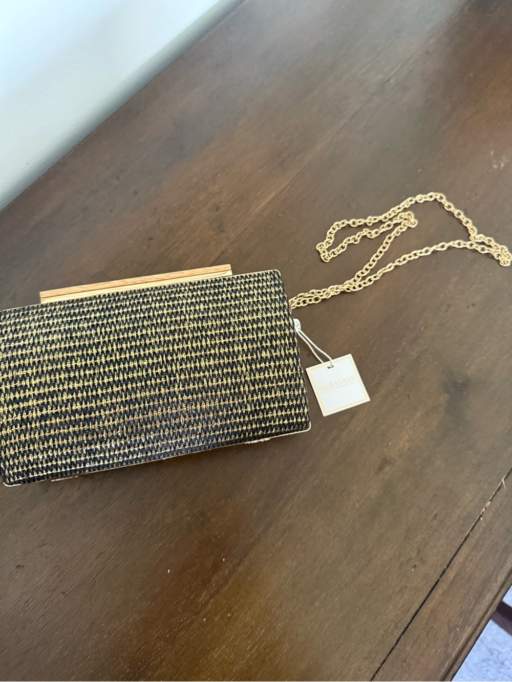 Shiraleah Black & Gold Woven Chain Clutch